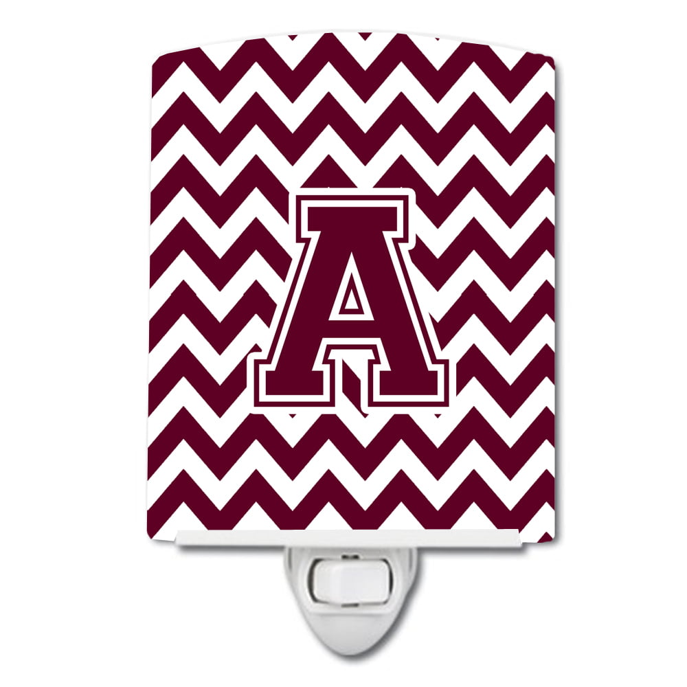 CJ1051-ACNL Letter A Chevron Maroon & White Ceramic Night Light