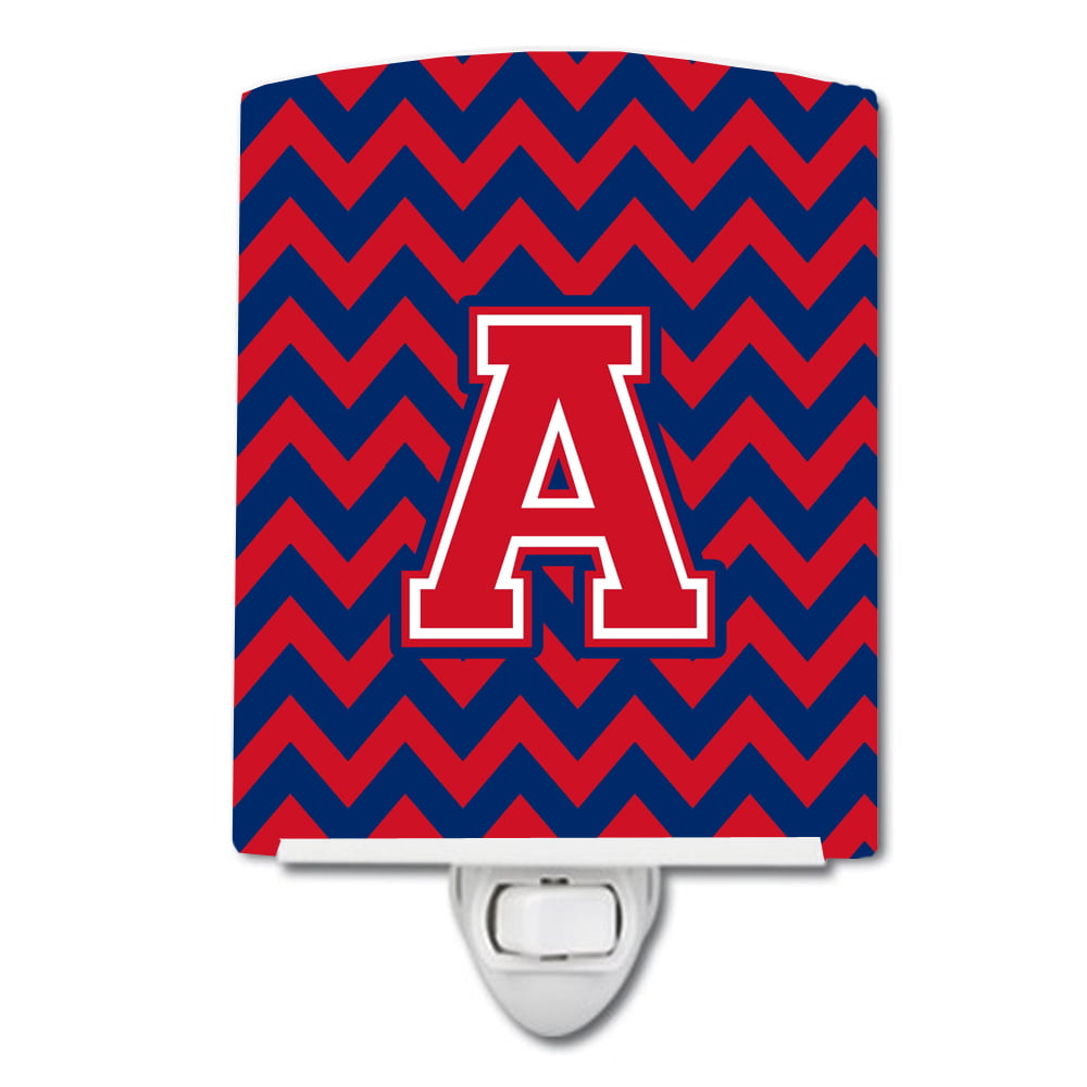 Letter A Chevron Yale Blue & Crimson Ceramic Night Light