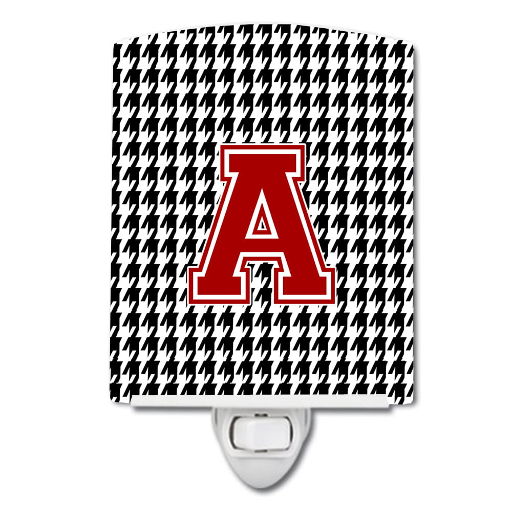 Letter A Monogram Houndstooth Black Ceramic Night Light