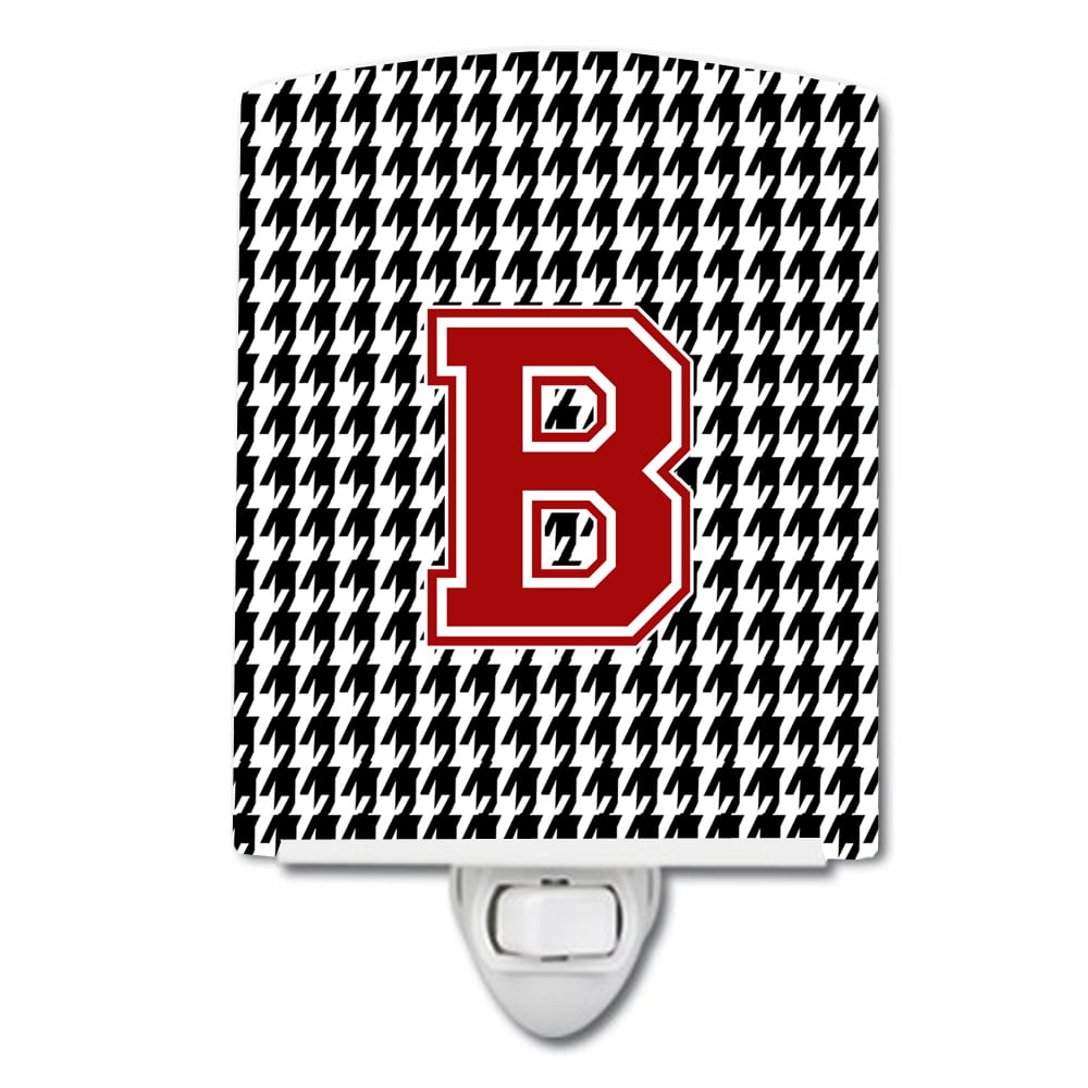 CJ1021-BCNL Letter B Monogram Houndstooth Black Ceramic Night Light