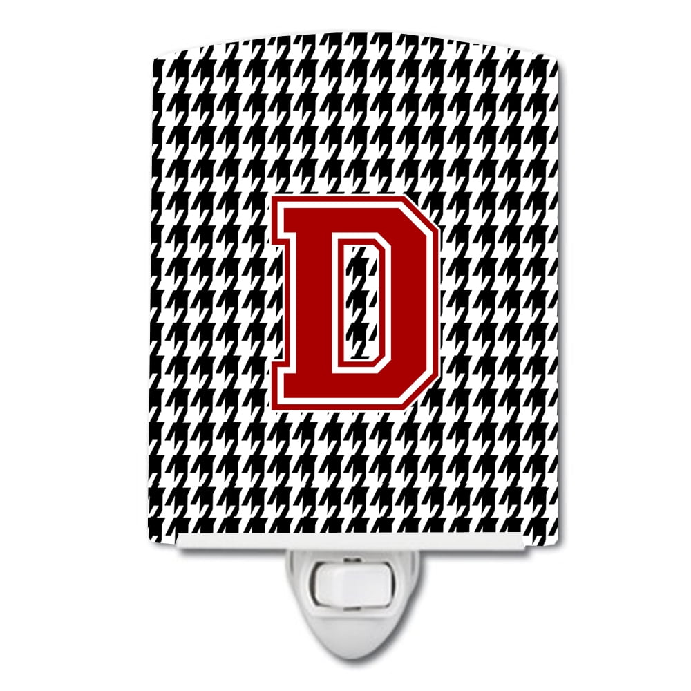 Letter D Monogram Houndstooth Black Ceramic Night Light