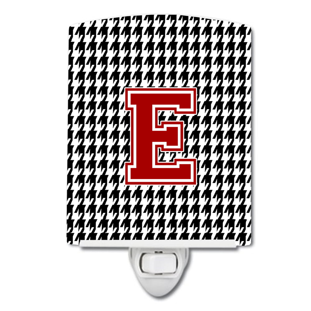 CJ1021-ECNL Letter E Monogram Houndstooth Black Ceramic Night Light