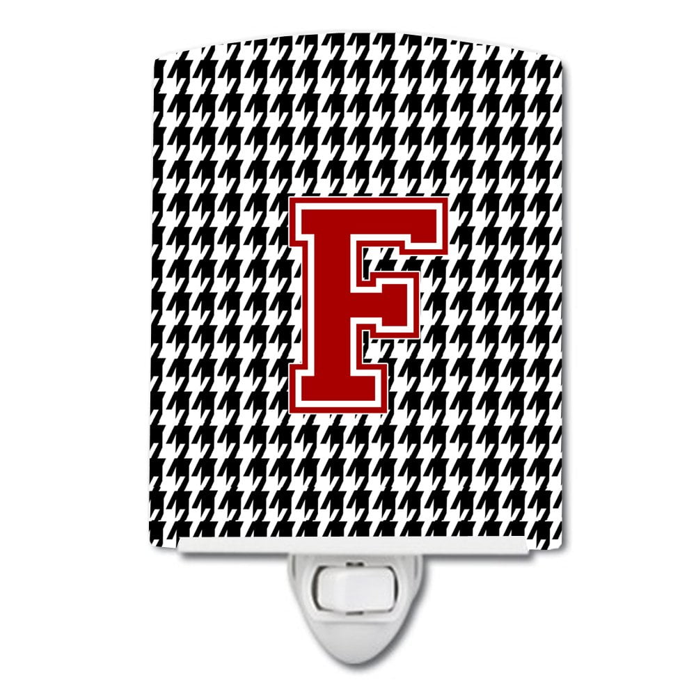 Letter F Monogram Houndstooth Black Ceramic Night Light