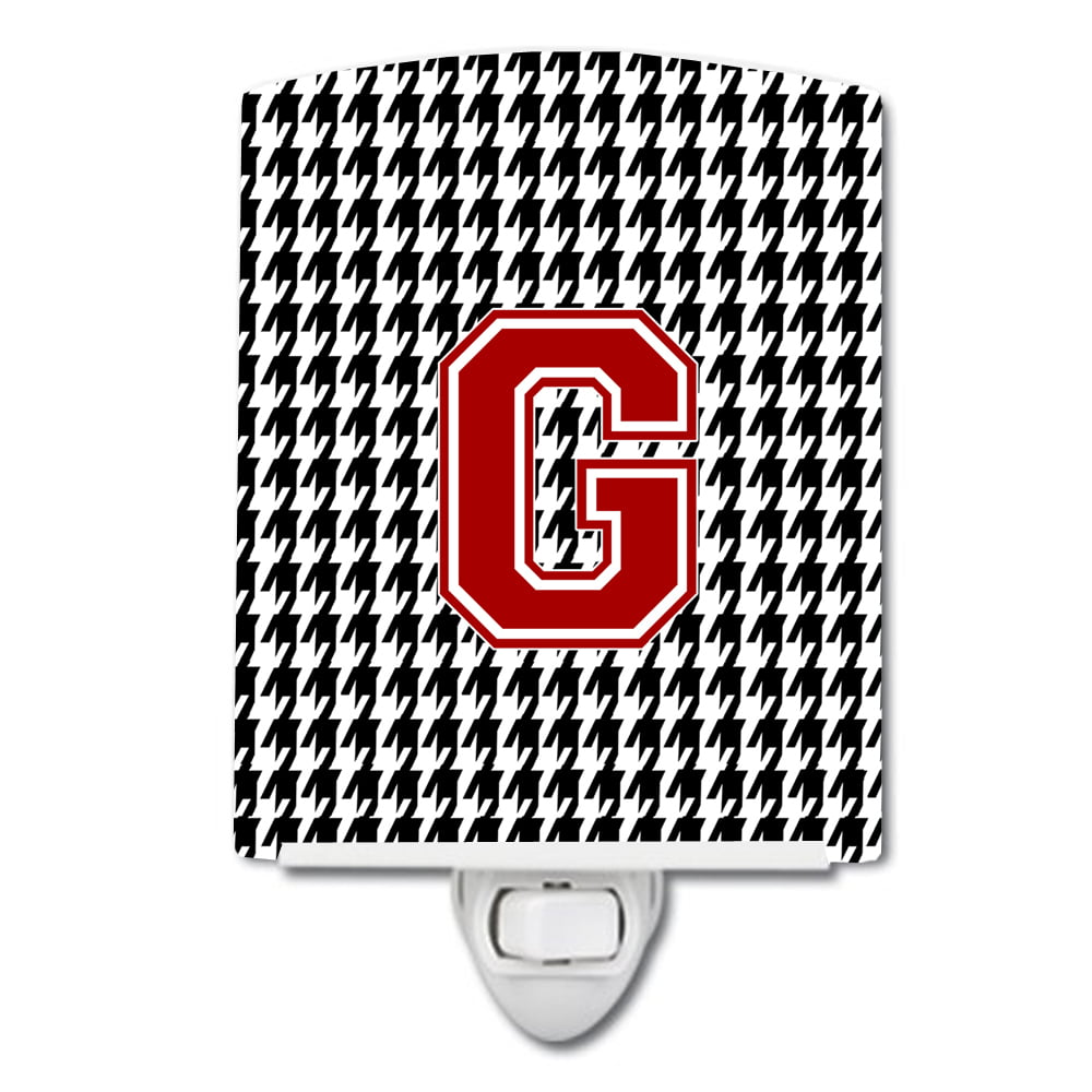 Letter G Monogram Houndstooth Black Ceramic Night Light