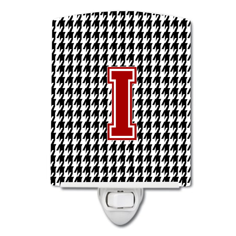 CJ1021-ICNL Letter I Monogram Houndstooth Black Ceramic Night Light