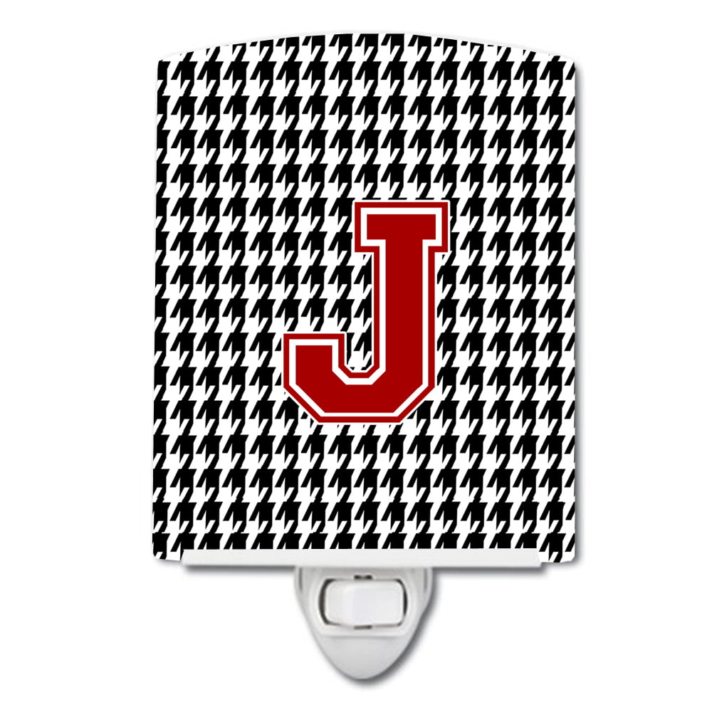 Letter J Monogram Houndstooth Black Ceramic Night Light