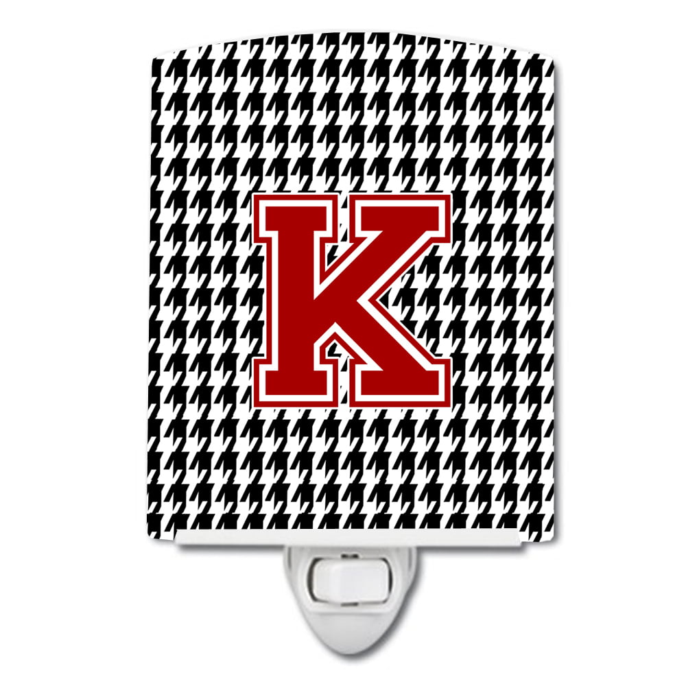 Letter K Monogram Houndstooth Black Ceramic Night Light