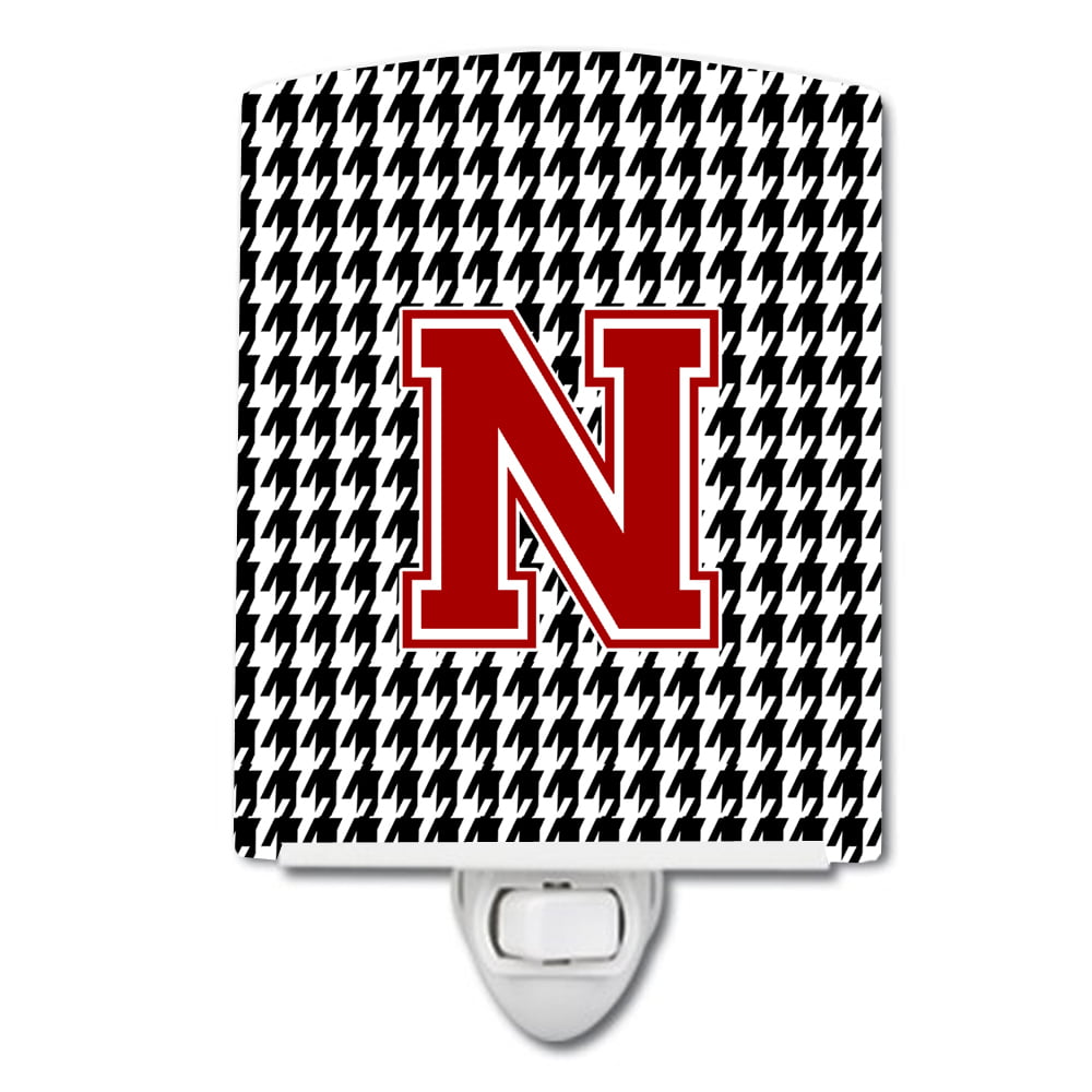 Letter N Monogram Houndstooth Black Ceramic Night Light