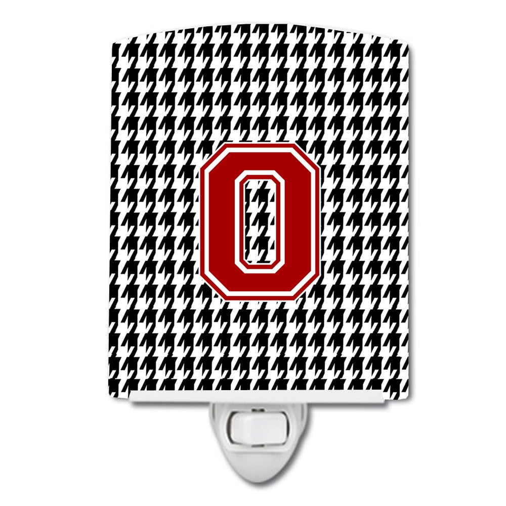 Letter O Monogram Houndstooth Black Ceramic Night Light
