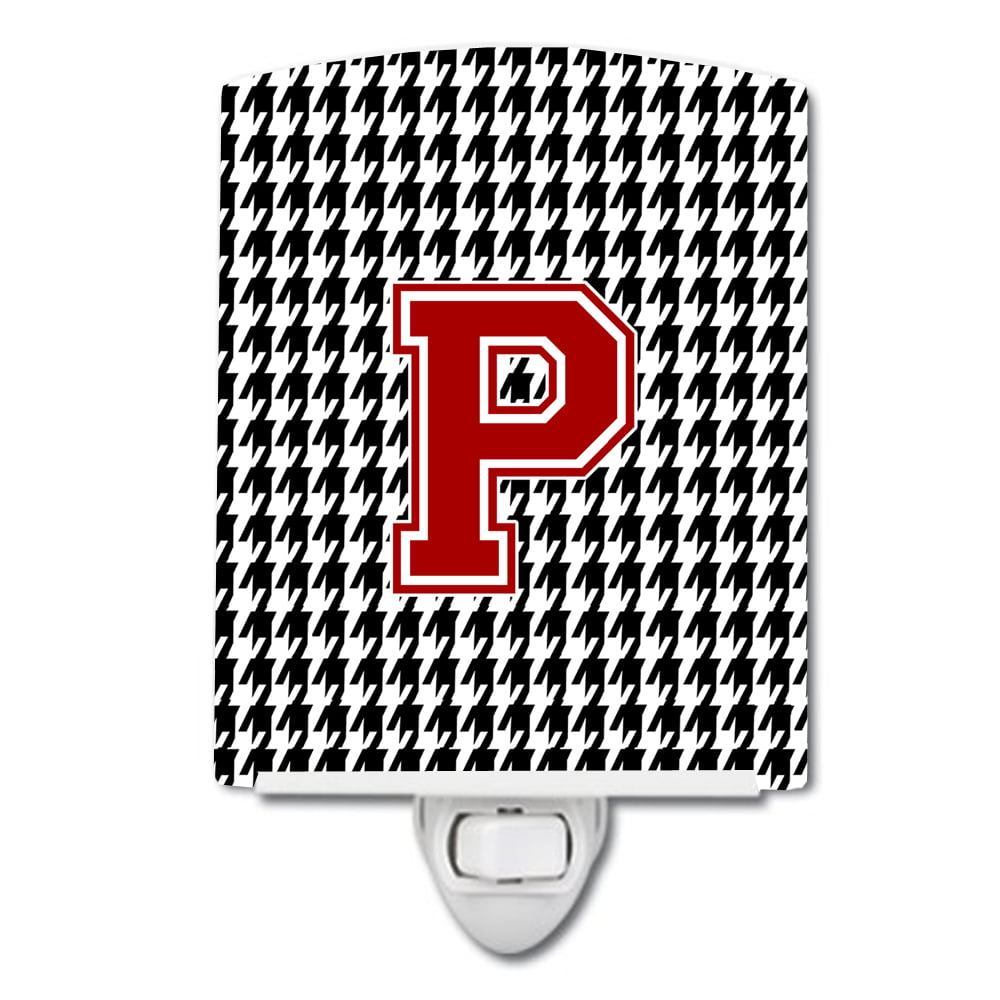 CJ1021-PCNL Letter P Monogram Houndstooth Black Ceramic Night Light