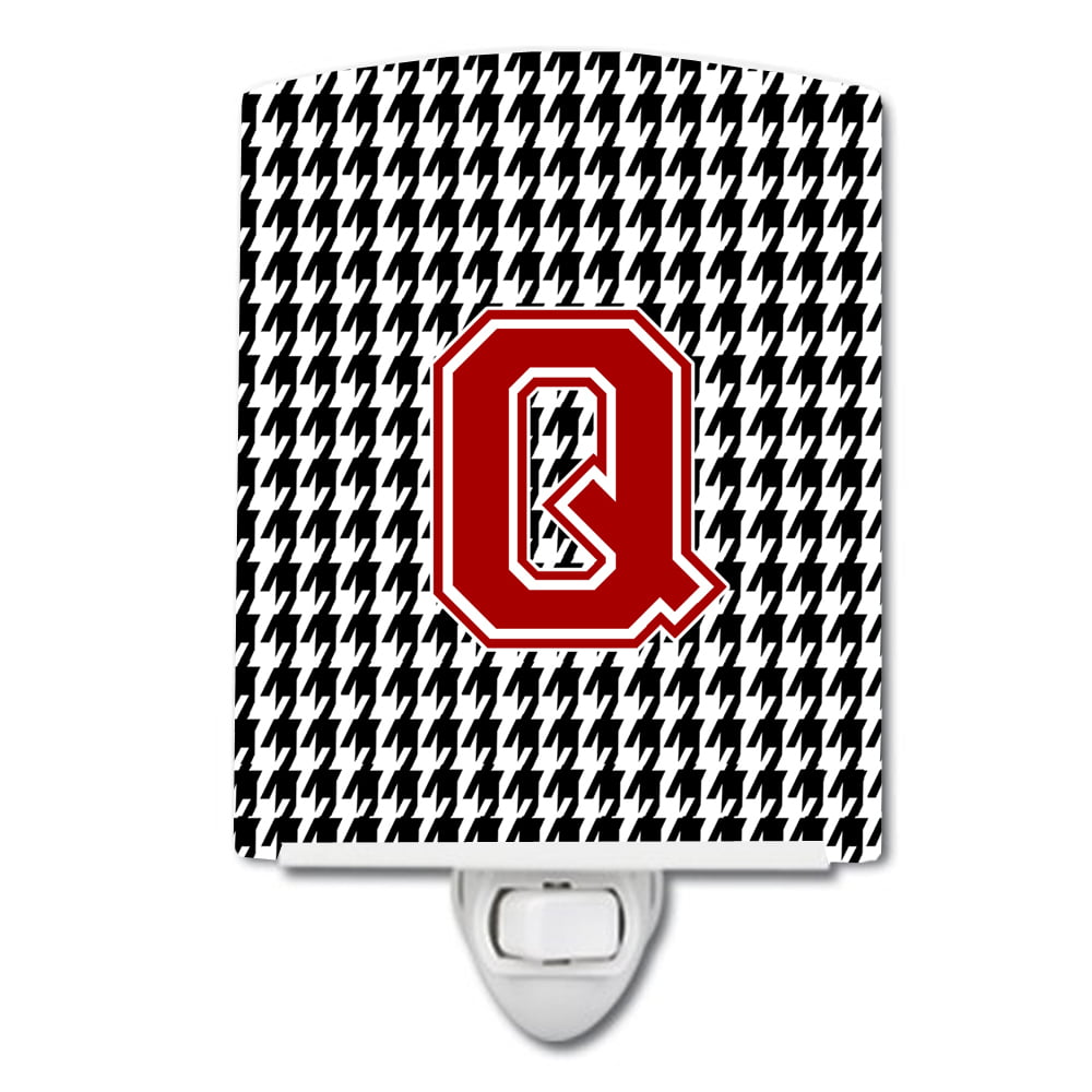Letter Q Monogram Houndstooth Black Ceramic Night Light