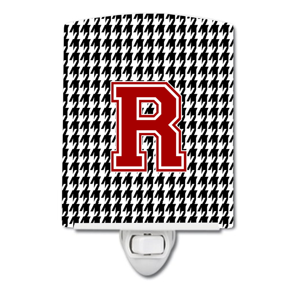 Letter R Monogram Houndstooth Black Ceramic Night Light