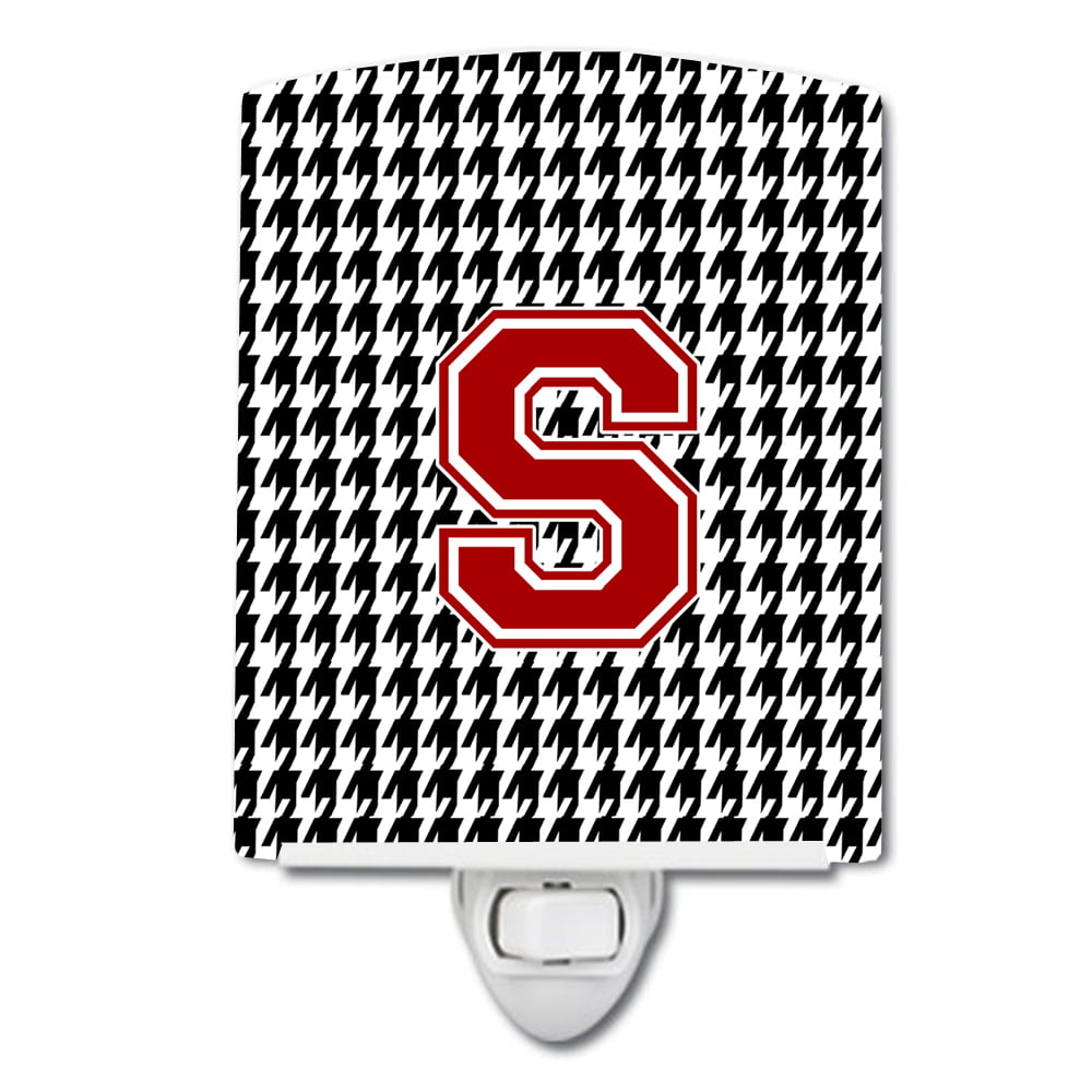 Letter S Monogram Houndstooth Black Ceramic Night Light