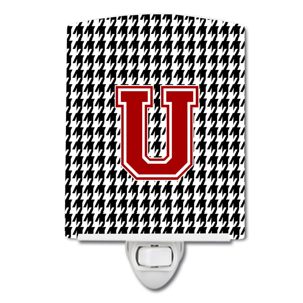 Letter U Monogram Houndstooth Black Ceramic Night Light
