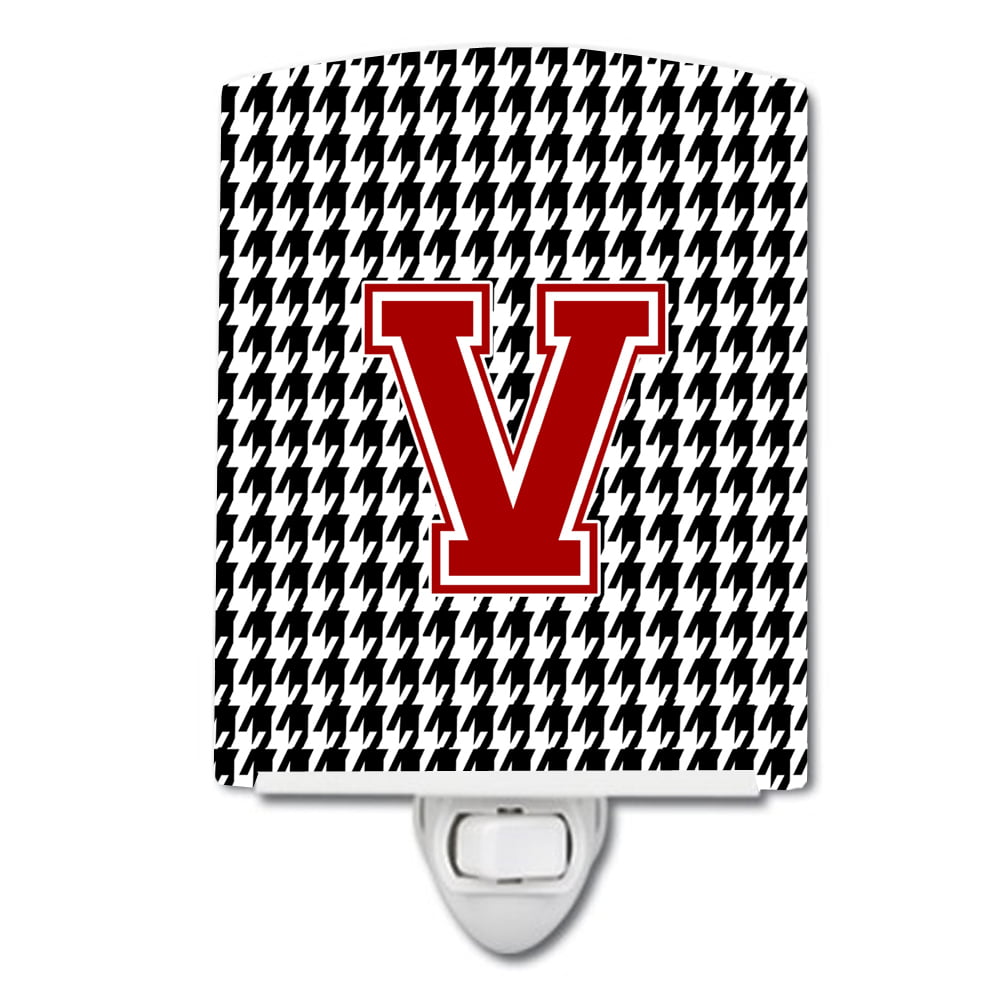 Letter V Monogram Houndstooth Black Ceramic Night Light