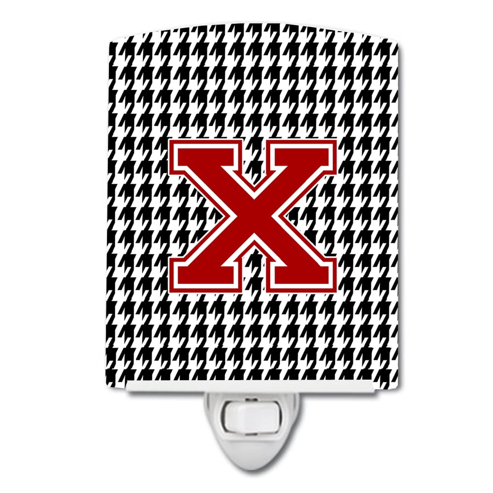 Letter X Monogram Houndstooth Black Ceramic Night Light
