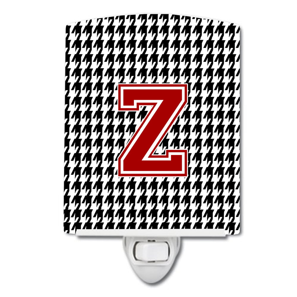 Letter Z Monogram Houndstooth Black Ceramic Night Light