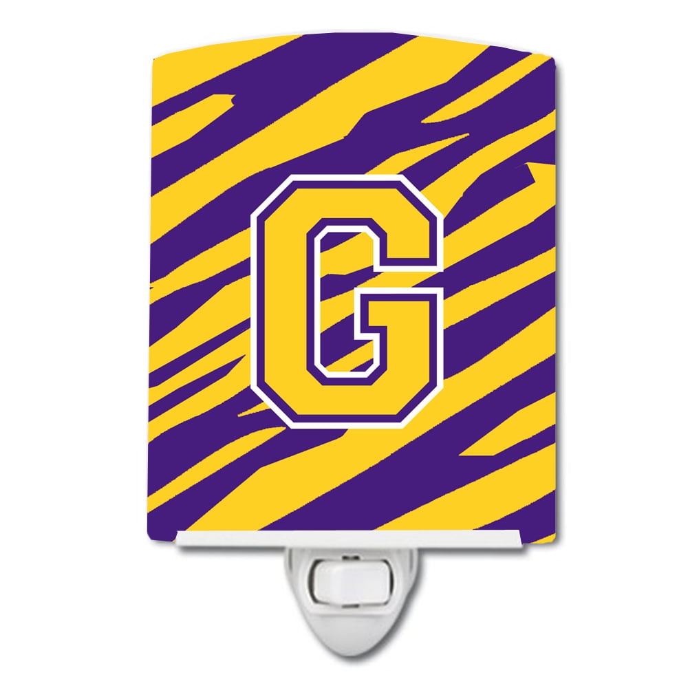 Letter G Monogram Tiger Stripe Purple Gold Ceramic Night Light