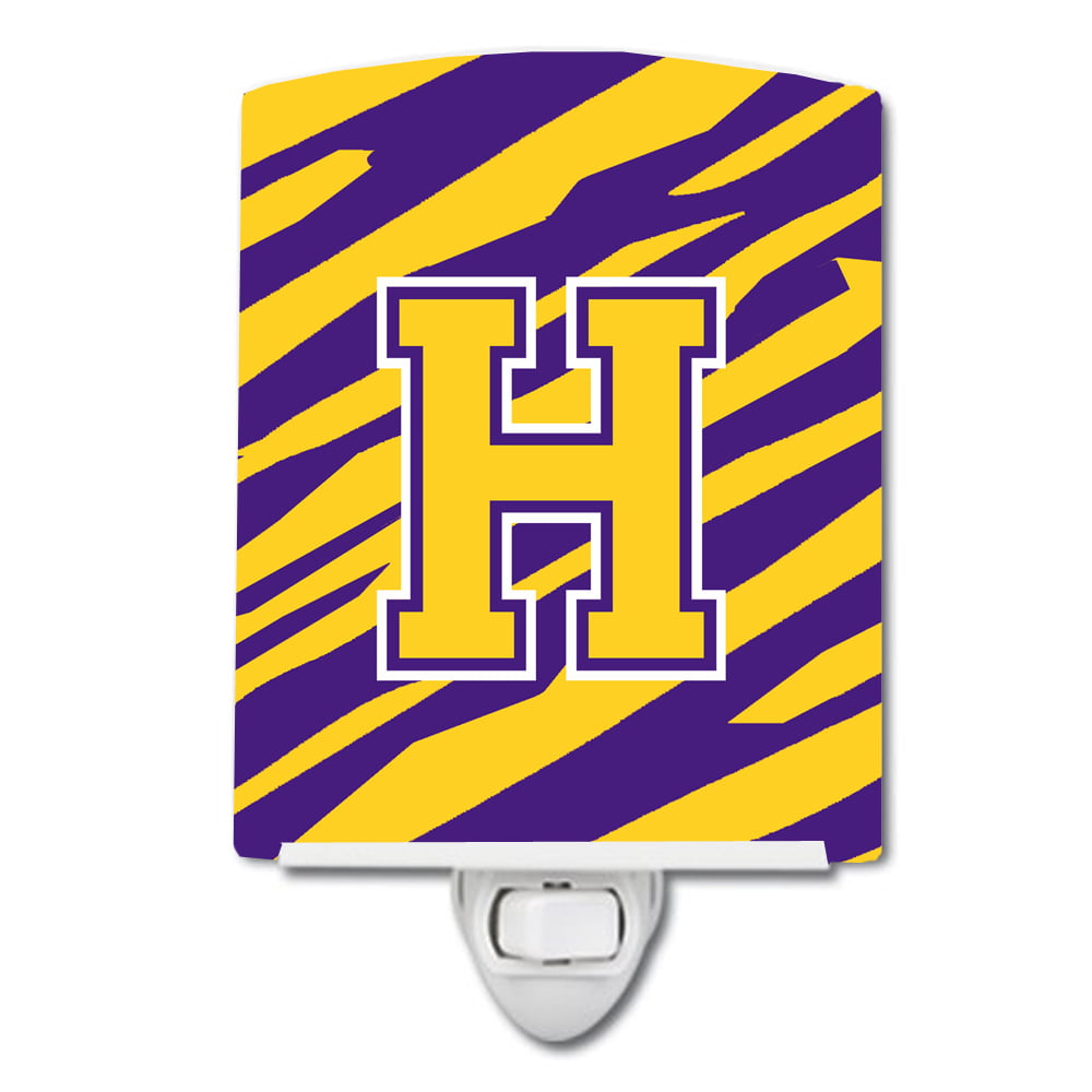 Letter H Monogram Tiger Stripe Purple Gold Ceramic Night Light