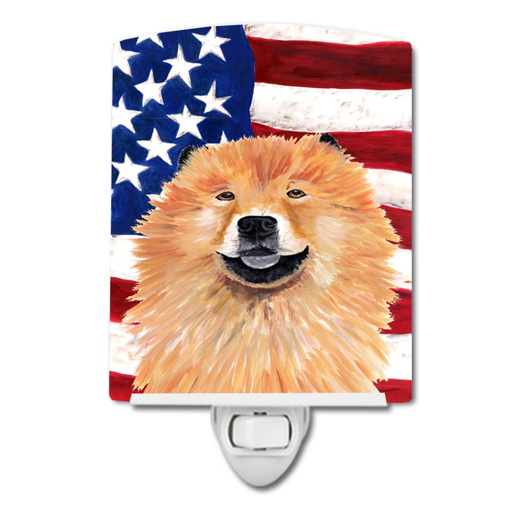 USA American Flag with Chow Chow Ceramic Night Light