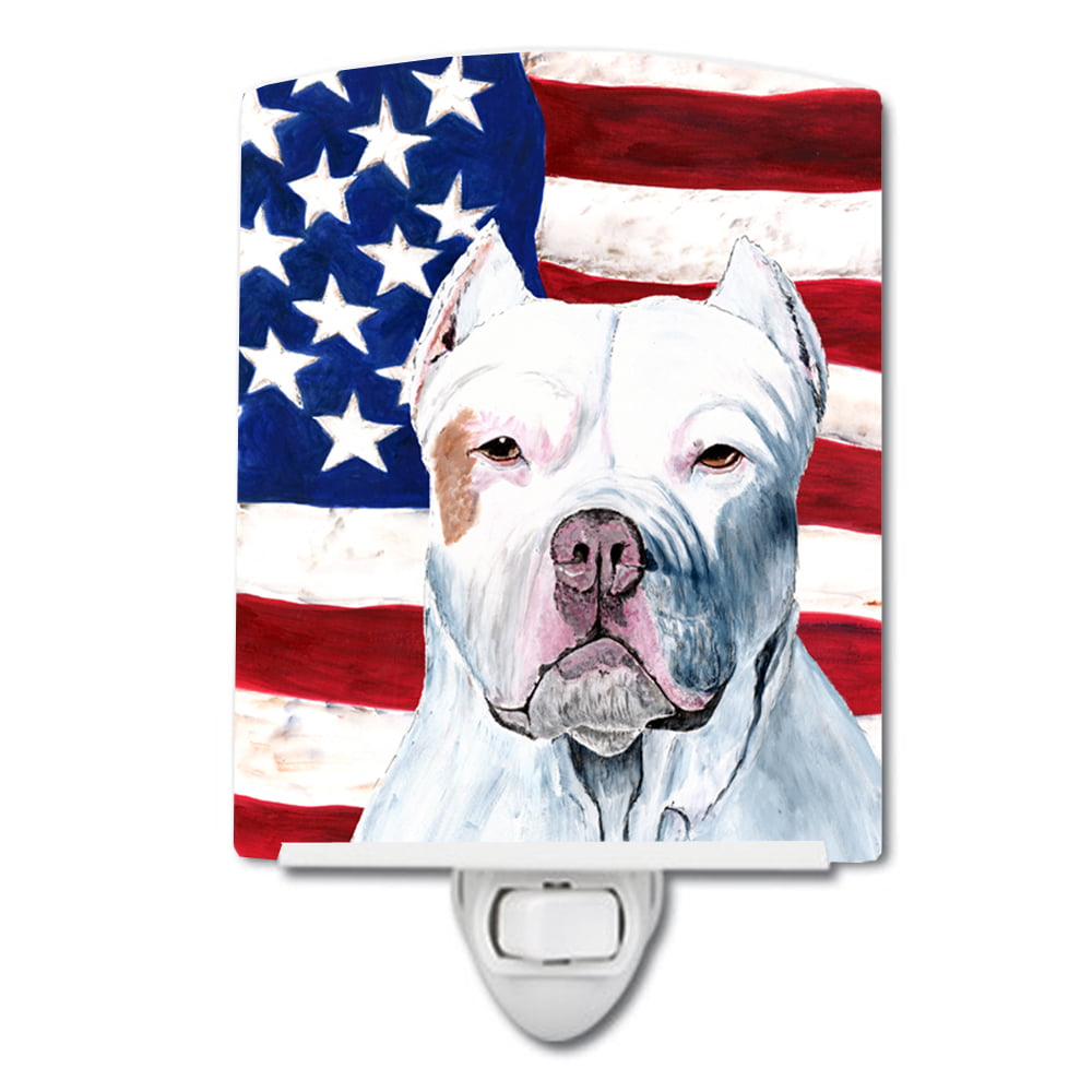USA American Flag with Pit Bull Ceramic Night Light