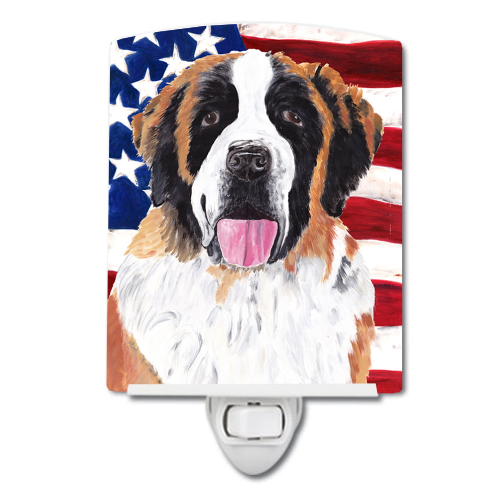 USA American Flag with Saint Bernard Ceramic Night Light