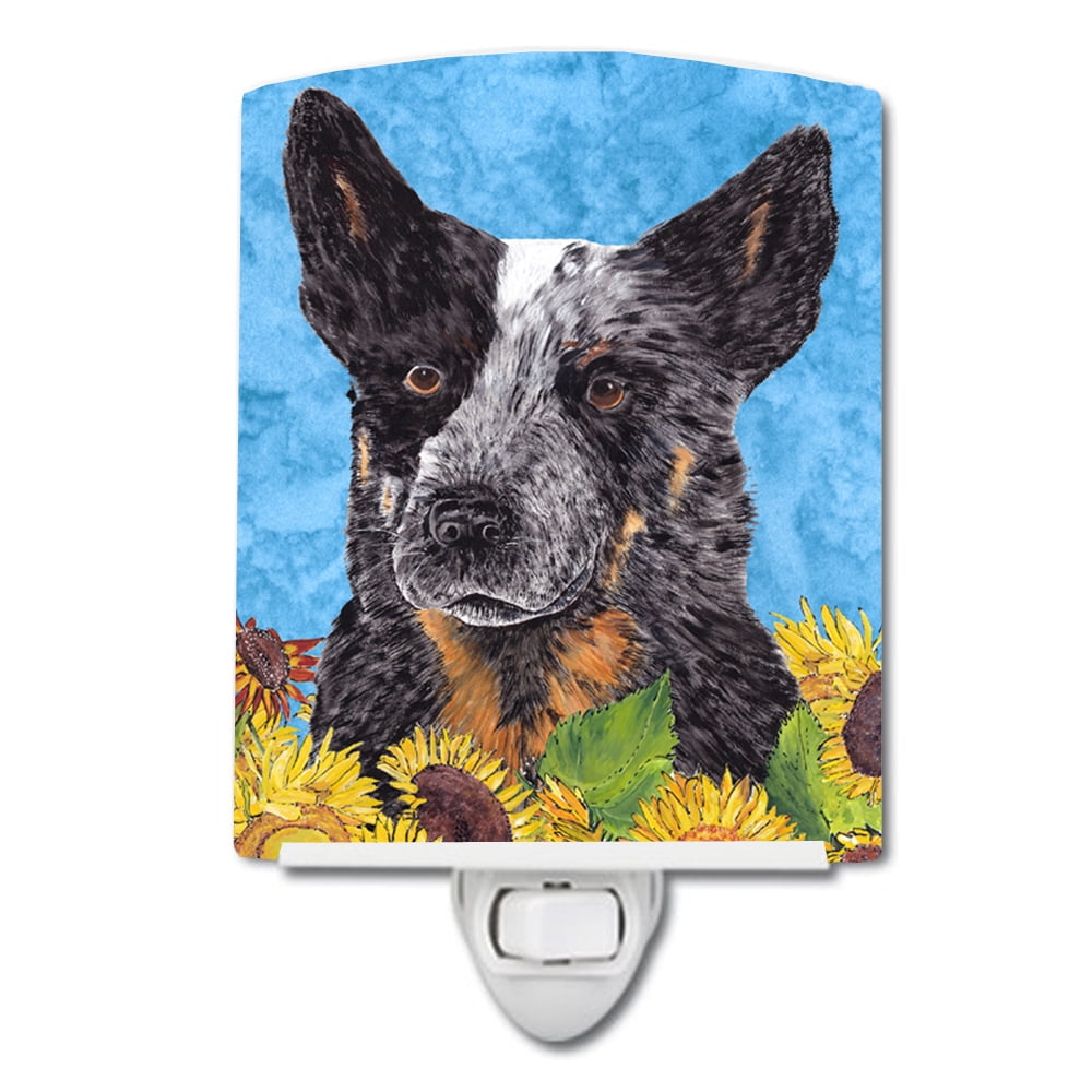 Australian Cattle Dog in Summer Flowers Ceramic Night Light