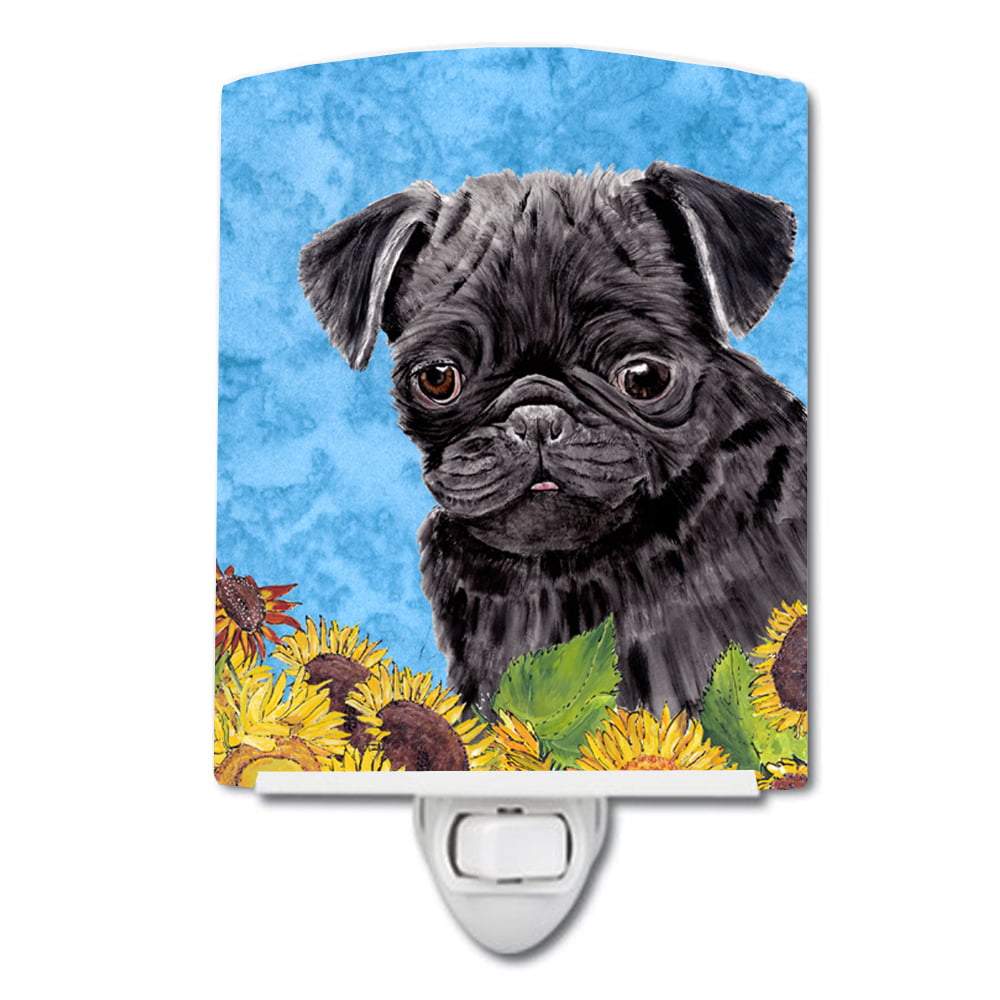 Pug in Summer Flowers Ceramic Night Light