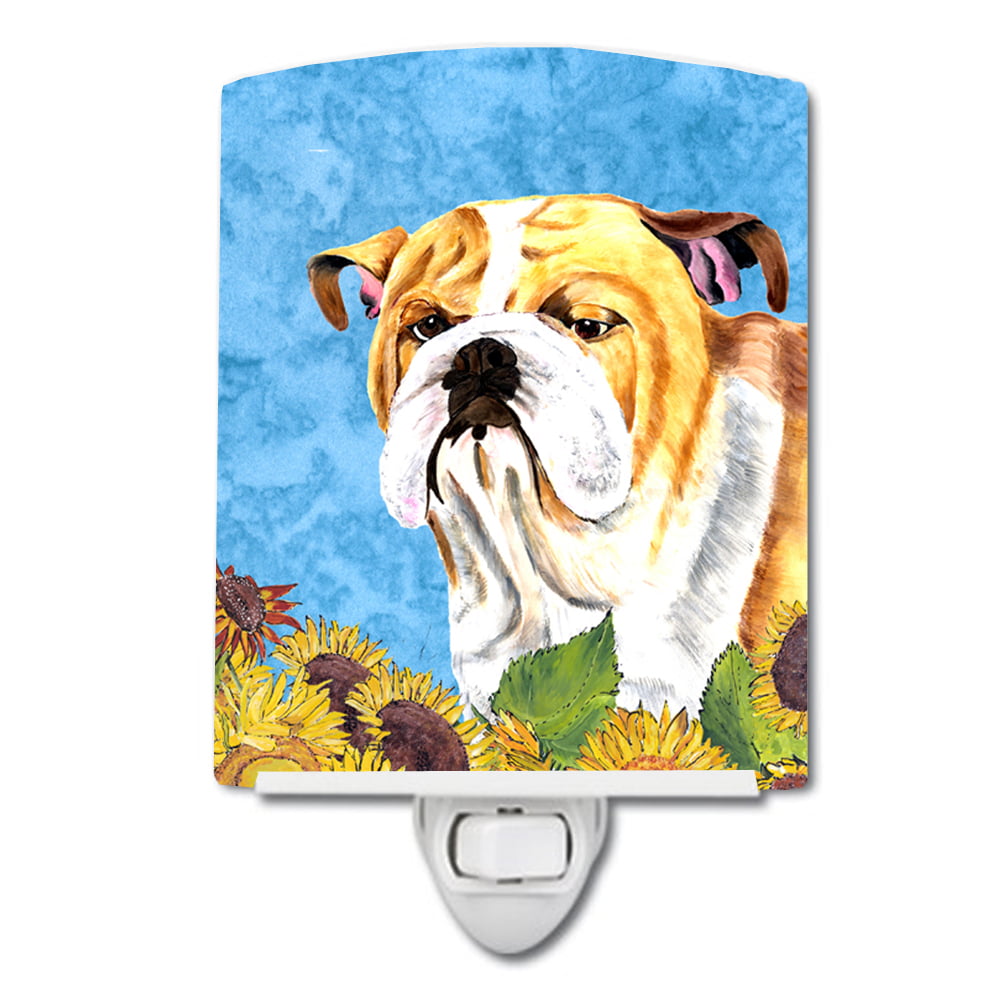 Bulldog English in Summer Flowers Ceramic Night Light