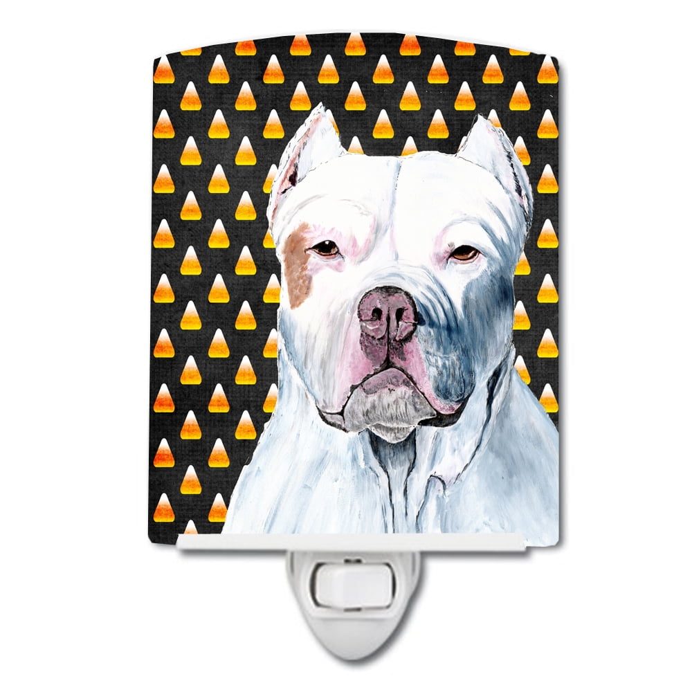 Pit Bull Candy Corn Halloween Portrait Ceramic Night Light