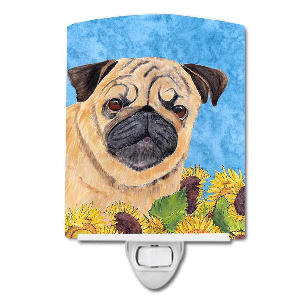 Pug in Summer Flowers Ceramic Night Light