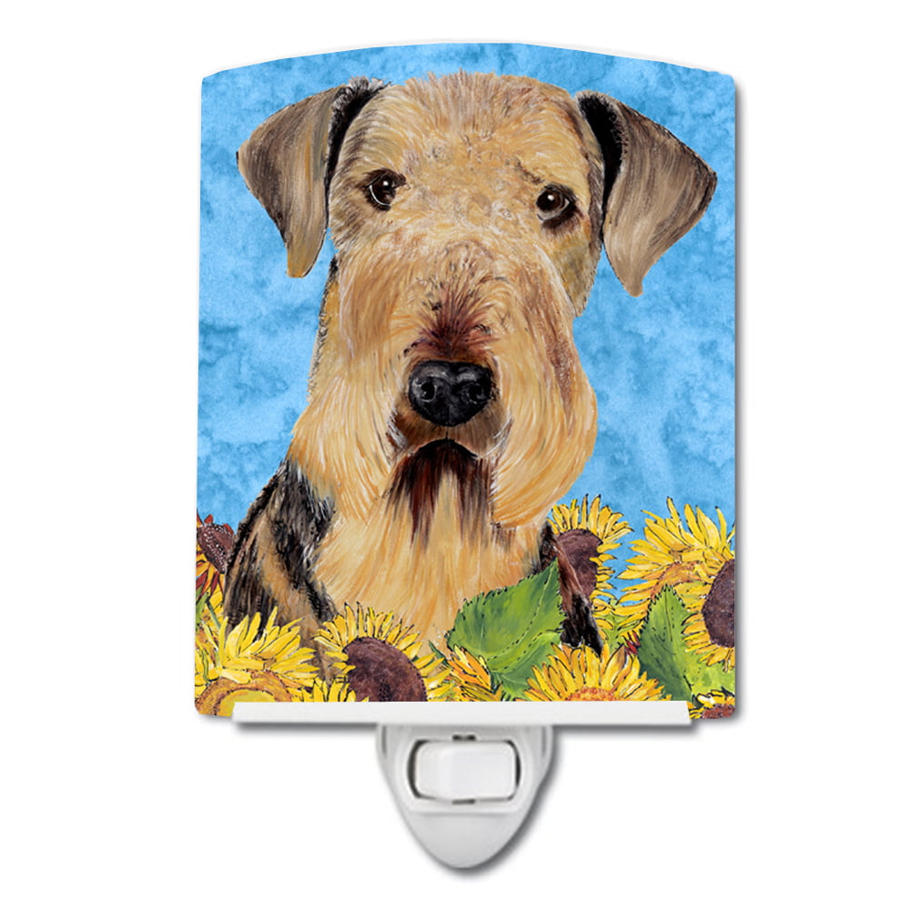 Airedale in Summer Flowers Ceramic Night Light