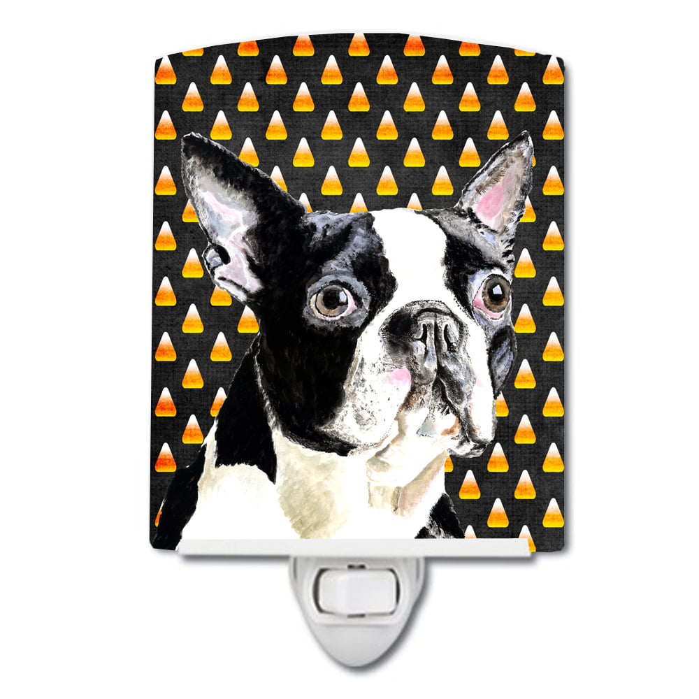 Boston Terrier Candy Corn Halloween Portrait Ceramic Night Light