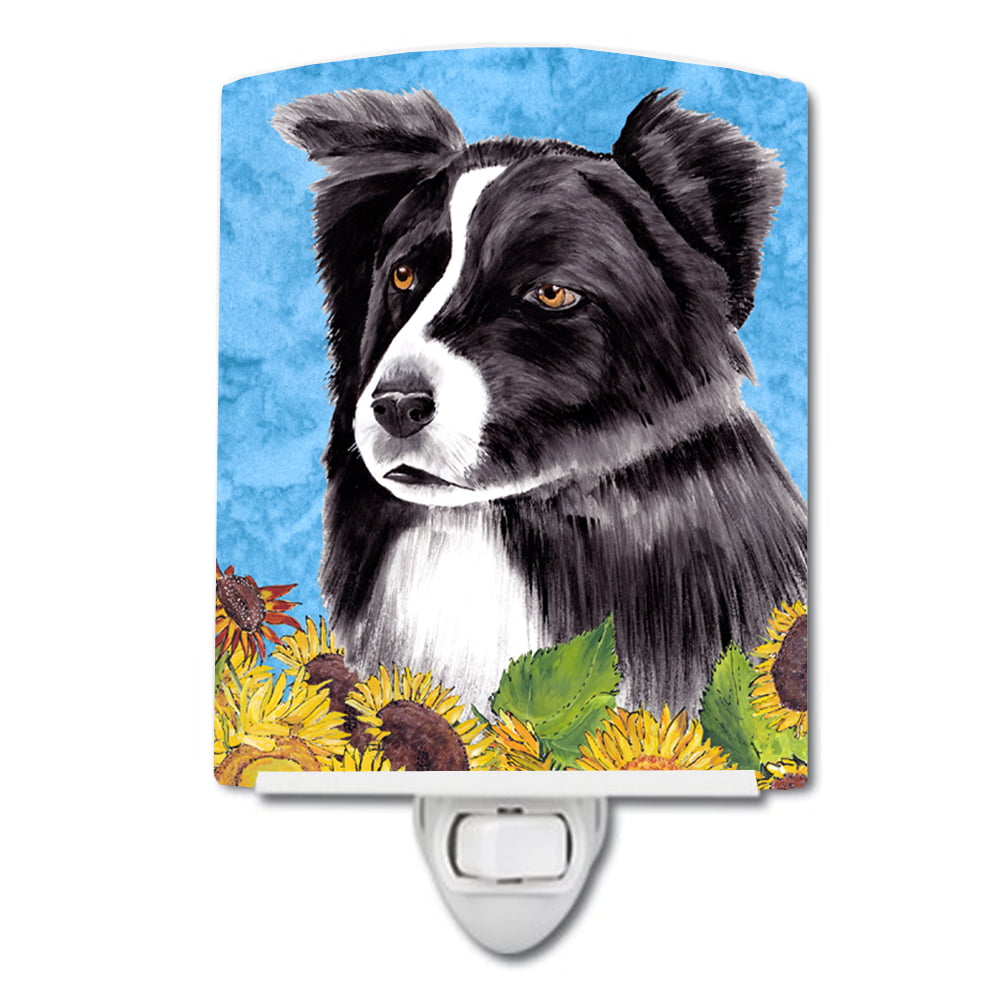 Border Collie in Summer Flowers Ceramic Night Light