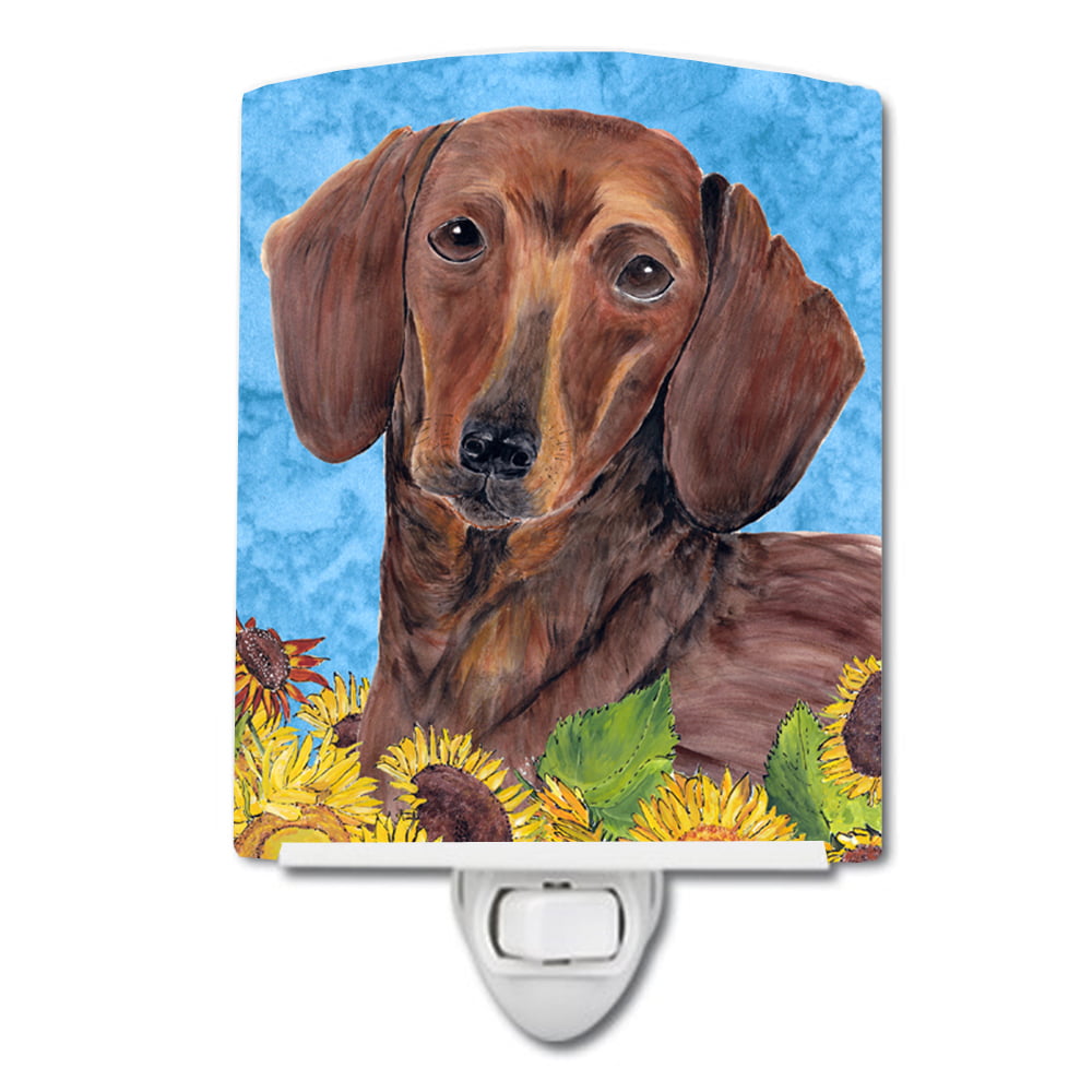 Dachshund in Summer Flowers Ceramic Night Light
