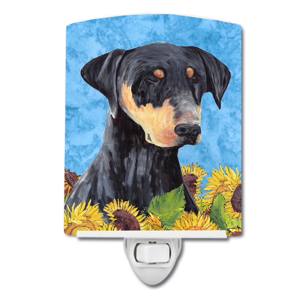 Doberman in Summer Flowers Ceramic Night Light