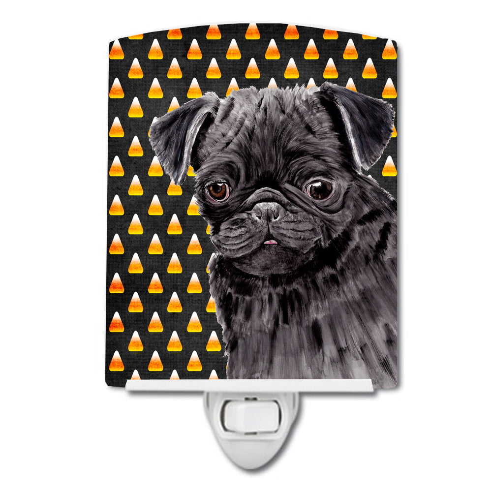 Pug Candy Corn Halloween Portrait Ceramic Night Light