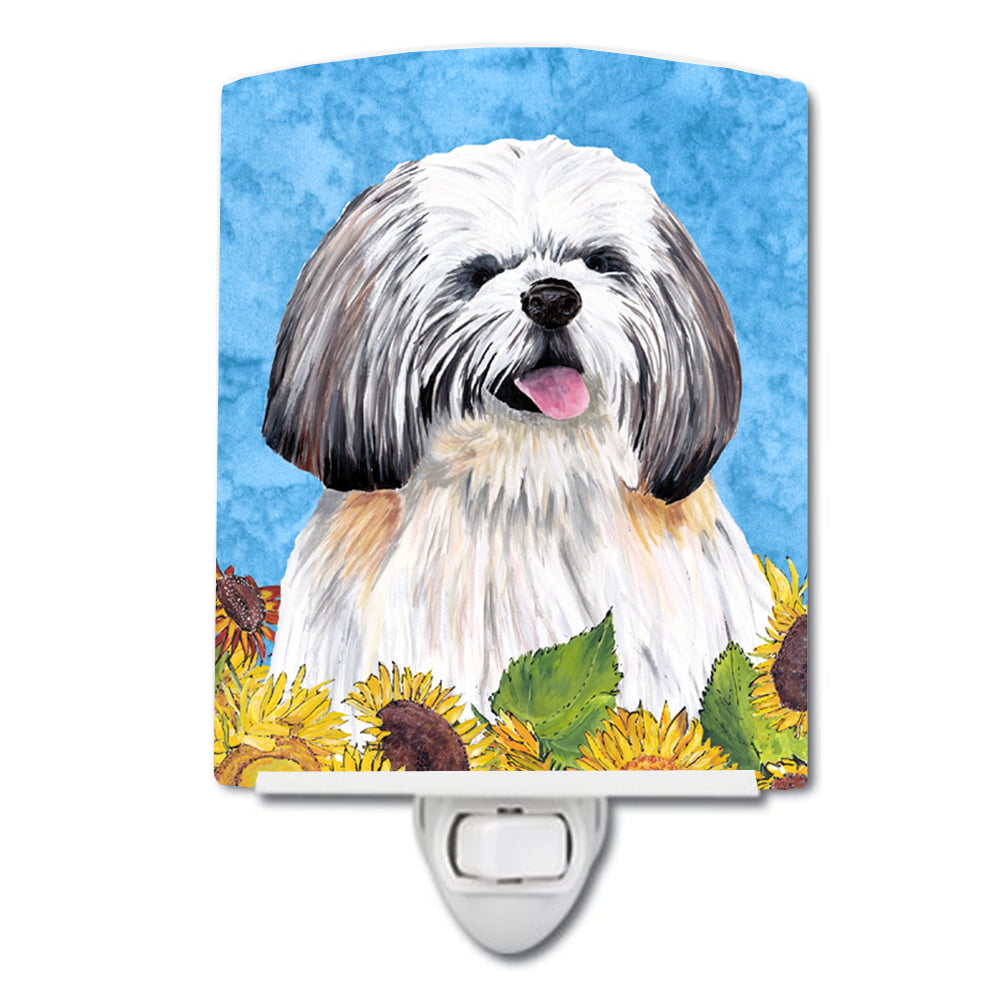 Shih Tzu in Summer Flowers Ceramic Night Light