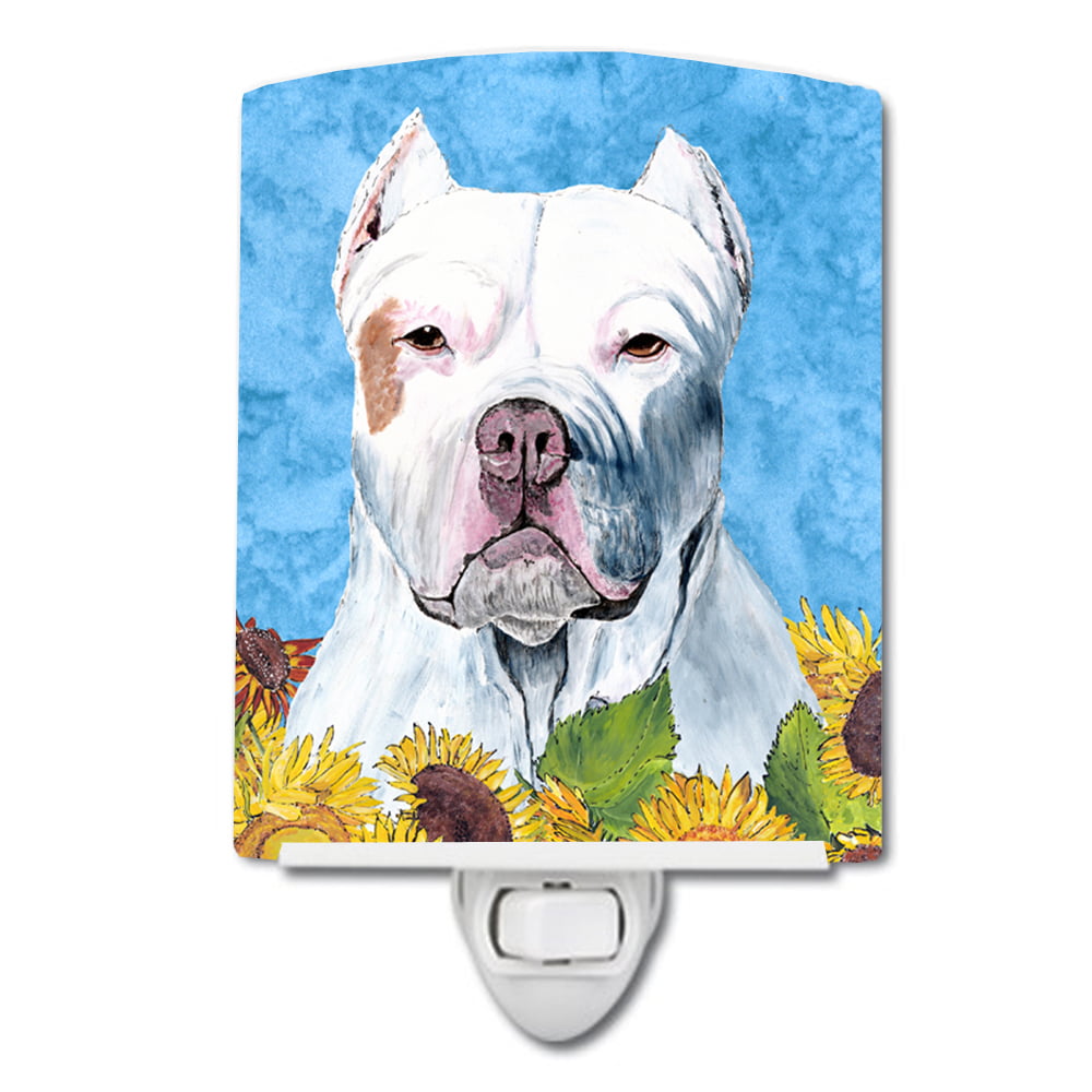 Pit Bull in Summer Flowers Ceramic Night Light