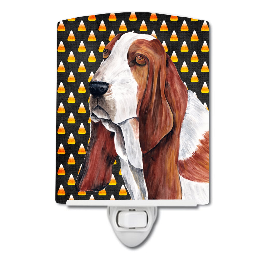 Basset Hound Candy Corn Halloween Portrait Ceramic Night Light