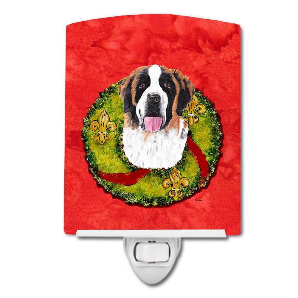 Saint Bernard Christmas Wreath Ceramic Night Light