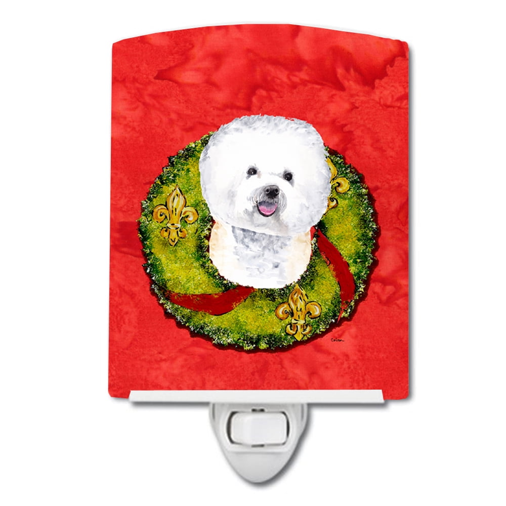 Bichon Frise Christmas Wreath Ceramic Night Light