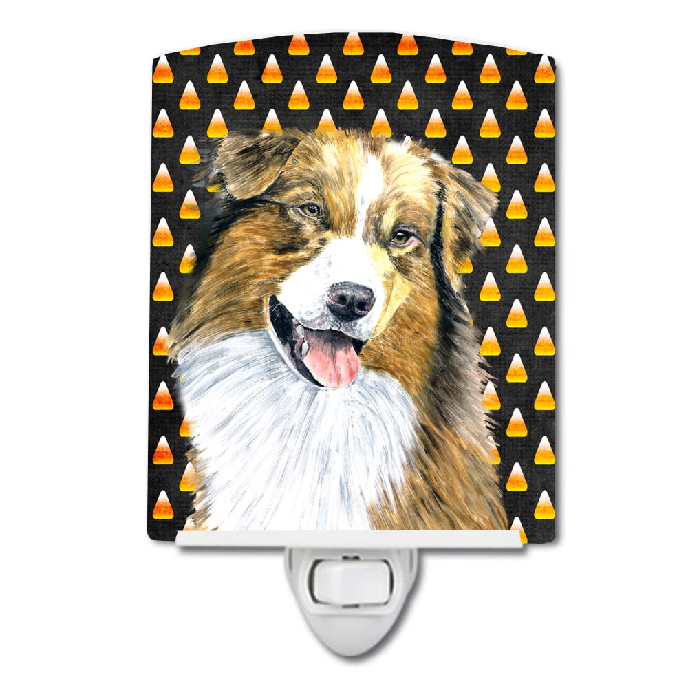 Australian Shepherd Candy Corn Halloween Portrait Ceramic Night Light