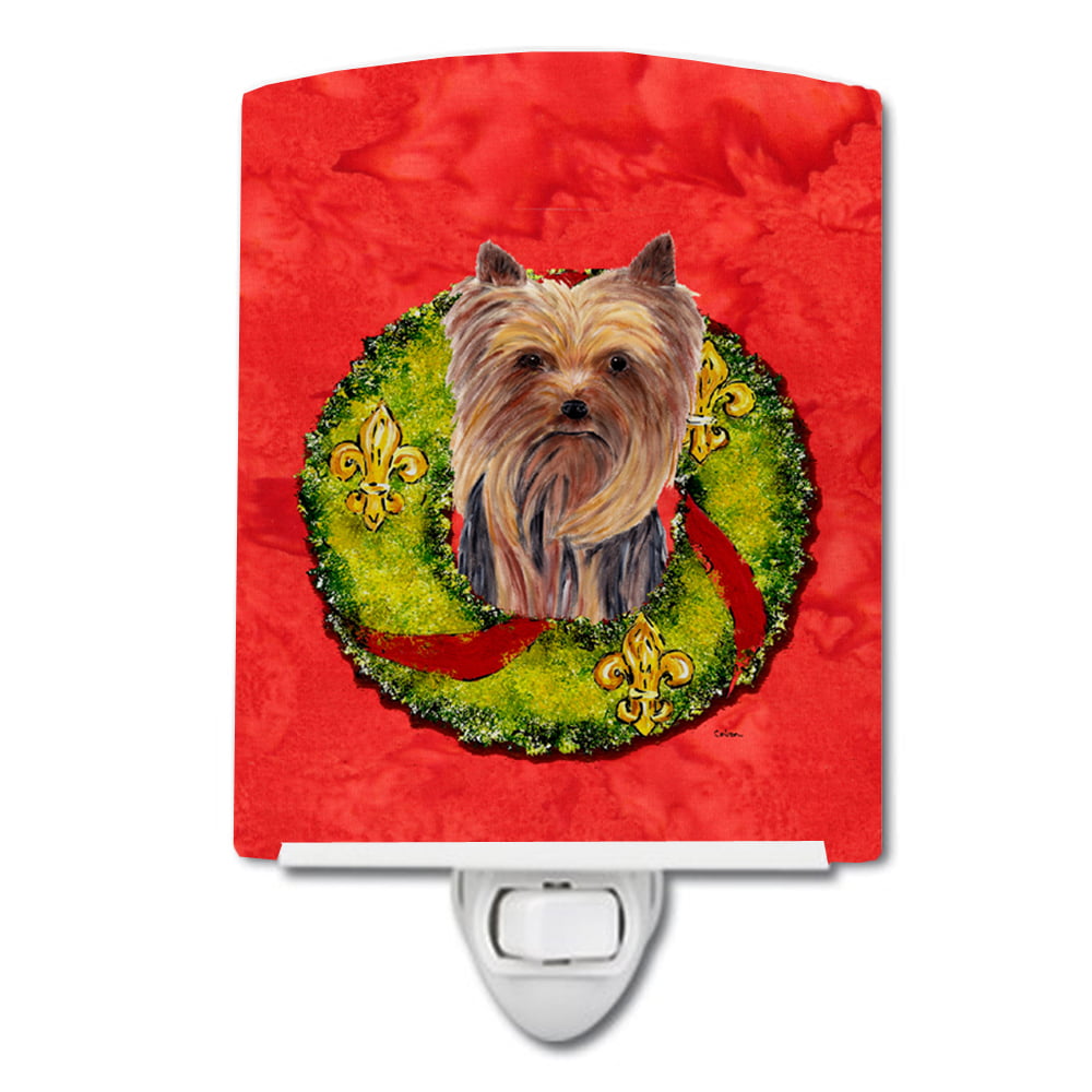 Yorkie Christmas Wreath Ceramic Night Light