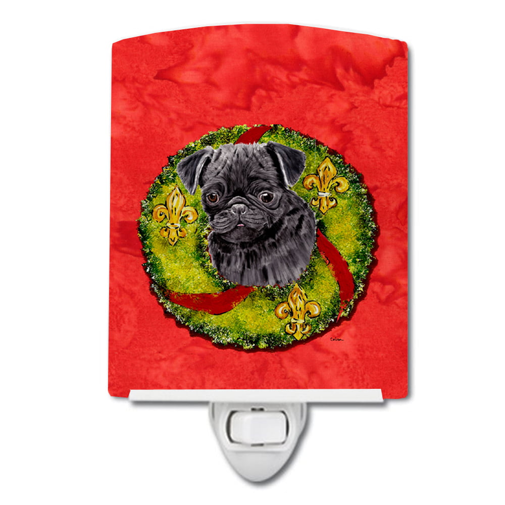 Pug Christmas Wreath Ceramic Night Light