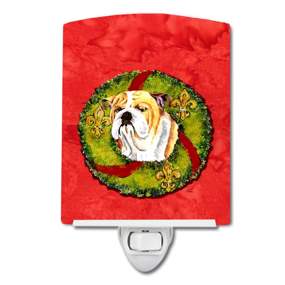 Bulldog English Christmas Wreath Ceramic Night Light