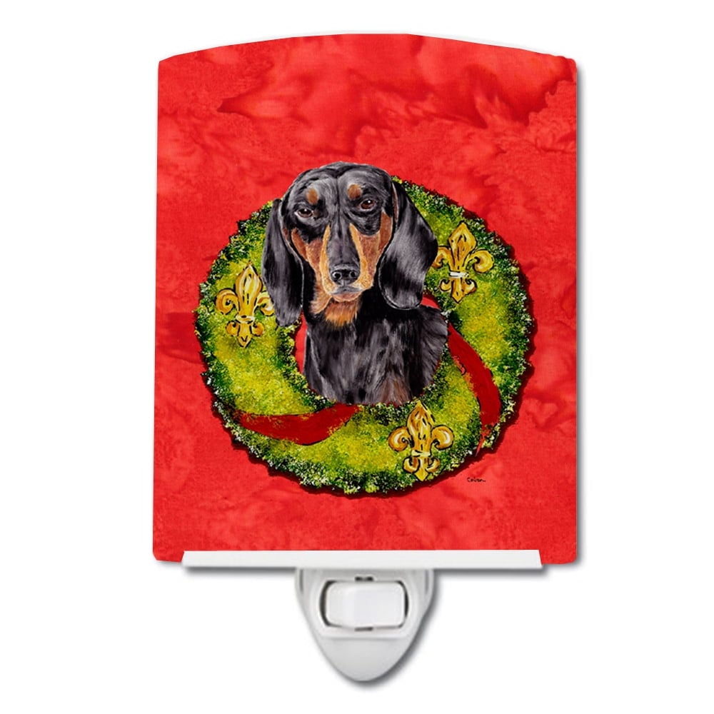 Dachshund Christmas Wreath Ceramic Night Light