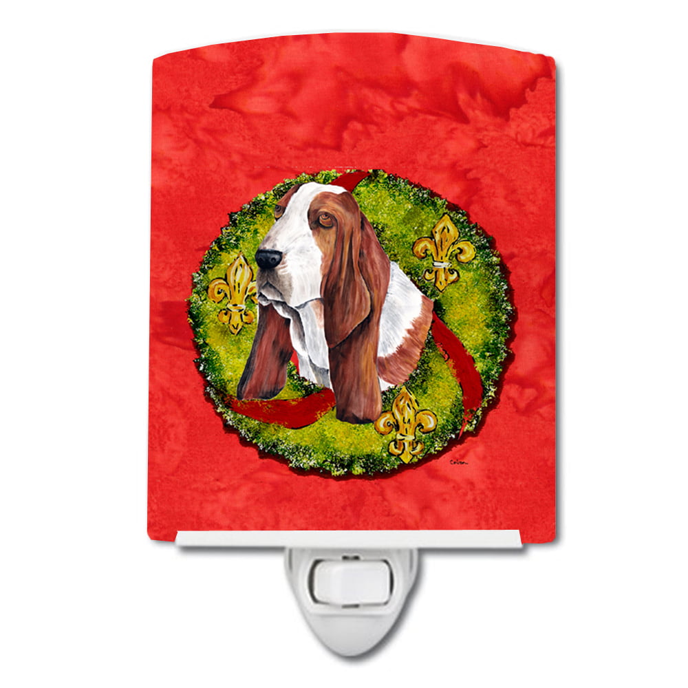 Basset Hound Christmas Wreath Ceramic Night Light