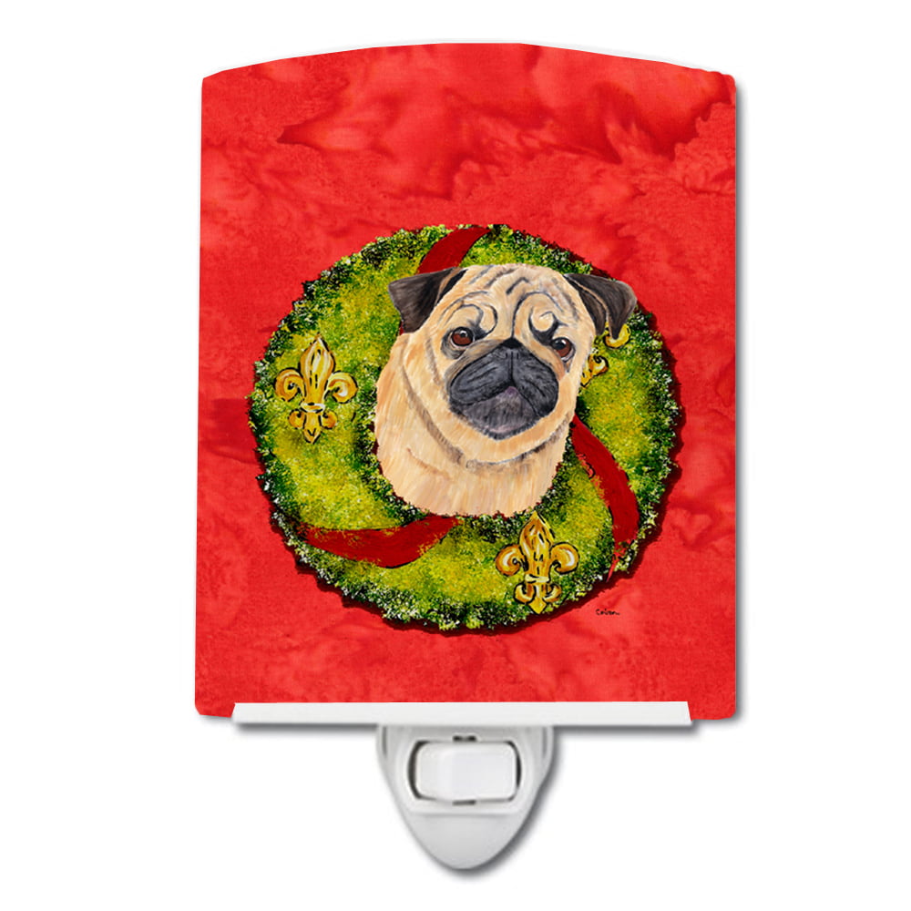 Pug Christmas Wreath Ceramic Night Light