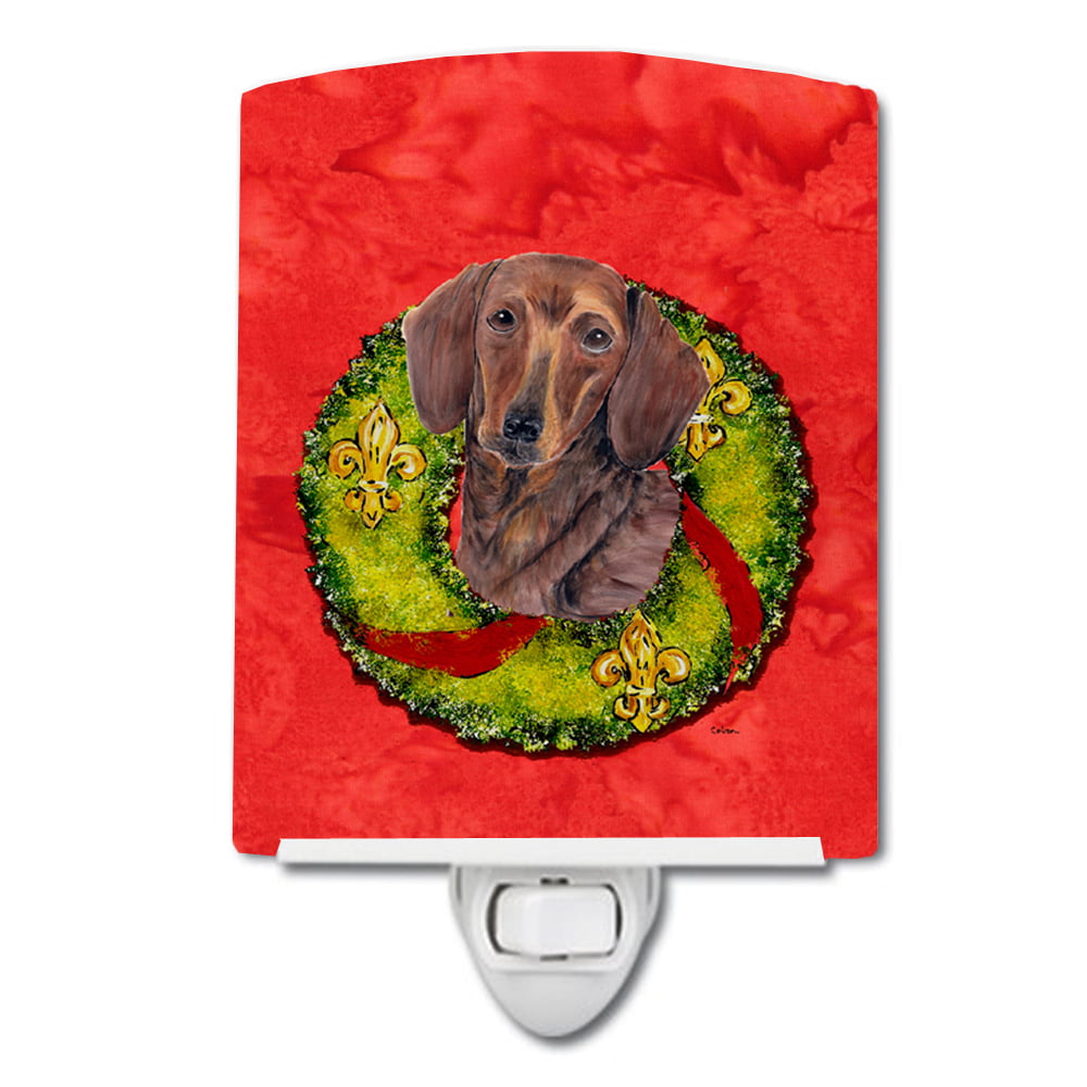 Dachshund Christmas Wreath Ceramic Night Light